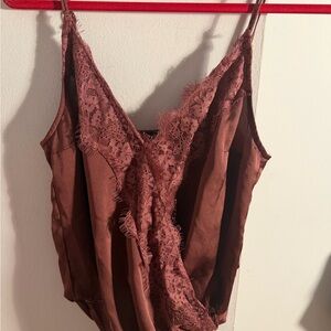 Abercrombie & Fitch Lace Trim Satin Cami Bodysuit